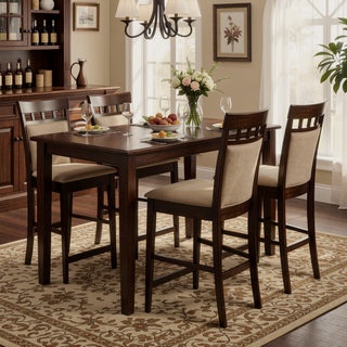 Sunvega Cappuccino Finish Upholstered Counter Height Stools with Cut-Out Backs