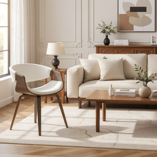 Sunvega Mid-Century Modern Dining Chair in Faux Leather with Tufting and Wood Legs