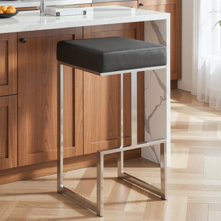 Sunvega Modern Upholstered Bar Stool with Chrome Finish and Plush Padding