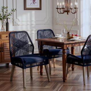 Sunvega Dark Navy Solid Mahogany Wood Back Side Chairs with Foam Cushions (Set of 2)