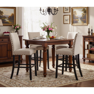 Sunvega Blue Linen and Cotton Fabric Bar Stools with Nailhead Trim Set of 2