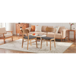 Sunvega Dark Grey Upholstered Dining Chairs with Rubberwood Legs Set of 2