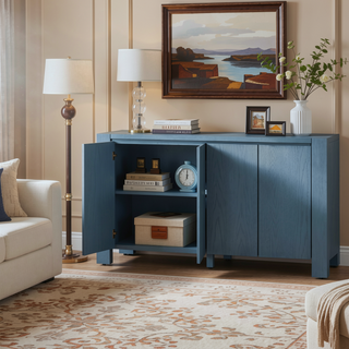 Sunvega Retro Wood Sideboard Buffet Cabinet with Distressed Finish and Adjustable Shelves