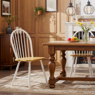 Sunvega Spindle Back Side Chairs with White Angled Legs and Natural Brown Seat