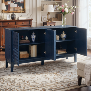 Sunvega Mid Century Modern Fluted Sideboard with Geometric Pattern and Adjustable Shelves