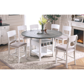 Sunvega Modern Gray Rubber Wood Dining Table with Two Built-in Storage Shelves