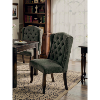 Sunvega Rustic Style Antique Black And Gray Finish 2pc Side Chair With Button Tufted