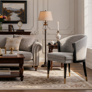 Sunvega Modern Elm Wood and Chenille Upholstered Dining Chair with Gold Tips