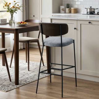 Sunvega Light Brown Pub Height Bar Stools Set of 2 with Curved Backrests