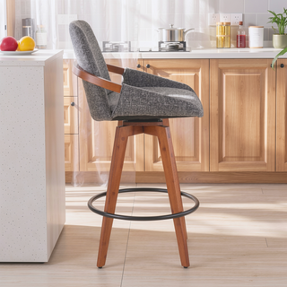 Sunvega Mid-Century Modern Cosmo Counter Stool with Walnut Wood and Fabric Upholstery