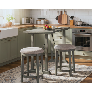 Sunvega Light Gray Finish Industrial Wood Frame Counter Height Stools Set of 2