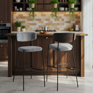 Sunvega Light Brown Pub Height Bar Stools Set of 2 with Curved Backrests