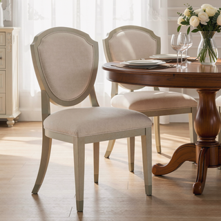 Sunvega Modern Light Oak Finish Wooden Side Chairs with Chenille Upholstery Set of 2
