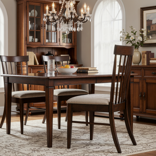 Sunvega Dark Walnut Wood Dining Side Chairs with Wheat Upholstery Set of 2