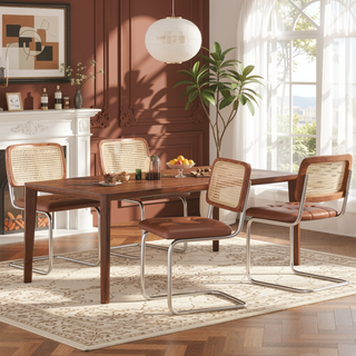 Sunvega Mid-Century Modern Dining Chairs Set of 2 with Mesh Backrest and PU Leather Seat