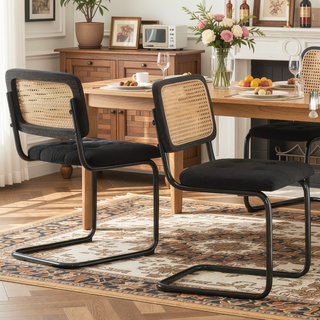 Sunvega Mid-Century Modern Dining Chairs Set of 2 with Mesh Backrest and PU Leather Seat