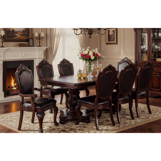 Sunvega Formal Set of 2 Dark Brown Rubberwood Arm Chairs with Faux Leather Upholstered Seat