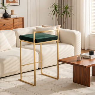 Sunvega Glam Stackable Counter Stool with Green Velvet Cushion Set of 2