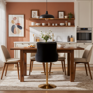 Sunvega Adjustable Swivel Bar Stool with Velvet Upholstery and Gold Base