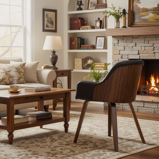 Sunvega Mid-Century Modern Dining and Accent Chair with Upholstered Seat and Wood Back