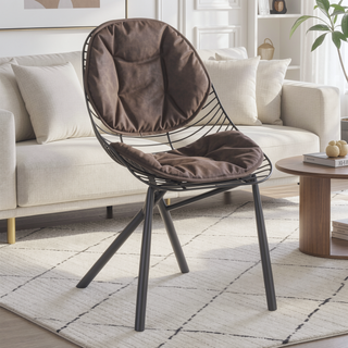Sunvega Wired Contemporary Black Metal Frame Chair with Stylish Fabric Cushions Set of 2