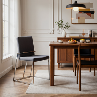 Sunvega Grey and Chrome Side Chair with Metal Base and Lozenge Backrest Design