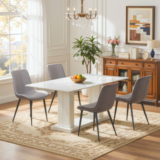 Sunvega Light Grey Dark Grey PU Leather Wave Pattern Armless Dining Chair Set