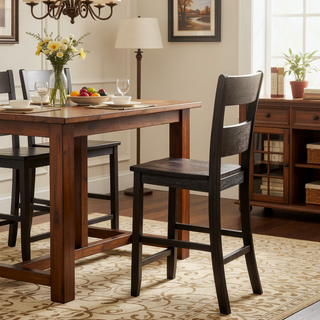Sunvega Distressed Walnut Counter Height Ladder Back Chair with Scooped Seat (Set of 2)