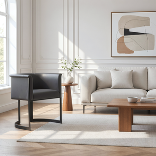 Sunvega Modern Upholstered Faux Leather Dining Chair with Geometric Metal Frame