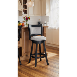 Sunvega Contemporary Black Frame Fabric Upholstery Swivel Pub Stools with Footrest