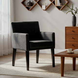 Sunvega Yorkshire Grey Upholstered Dining Arm Chair with Cushioned Arms for Dining Areas