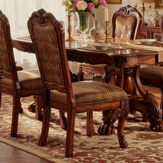 Sunvega Beige and Cherry Oak Padded Side Chair Set of 2 with Floral Back