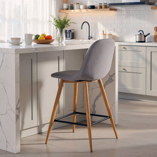 Sunvega Mid-Century Modern Counter Stool with Upholstered Seat and Natural Metal Legs