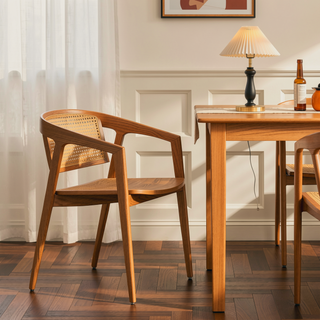 Sunvega Scandinavian Sculpted Oak Wood Dining Chair with Comfortable Arms in Warm Natural Brown