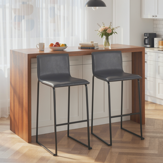 Sunvega Modern Faux Leather and Metal Barstools with Footrest Set of 2