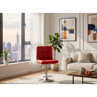 Sunvega Red Faux Leather Adjustable Counter Height Bar Stools Set of 2 with Gas Lift