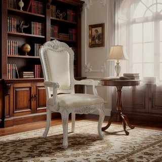 Sunvega Bone White Tufted Arm Chair Set with Carved Claw Legs and Button-Tufted Backrest