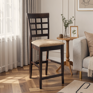 Sunvega Upholstered Counter Height Stools in Beige and Cappuccino Set of 2