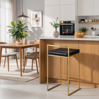 Sunvega Gold and Black Faux Leather Upholstered Stackable Counter Stool Set