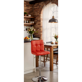 Sunvega Red Faux Leather Adjustable Counter Height Bar Stools Set of 2 with Gas Lift