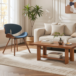 Sunvega Mid Century Modern Dining Chair with Denim Blue Fabric and Walnut Frame