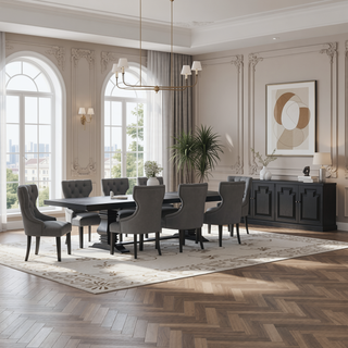 Sunvega Gillian Grey and Black Upholstered Dining Side Chair with Wingback Design