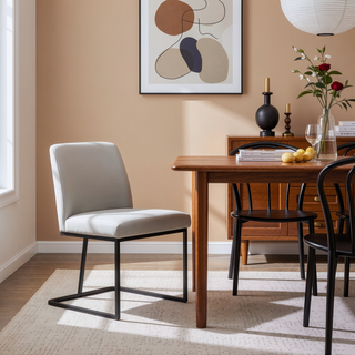Sunvega Modern Upholstered Faux Leather Dining Chair with Black Metal Base