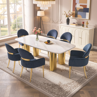 Sunvega Contemporary White and Gold Stainless Steel Arm Chairs for Dining Room