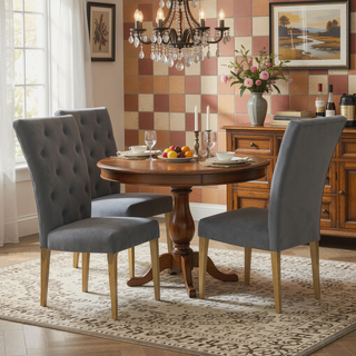 Sunvega Modern Velvet Upholstered Dining Chair Set with Tufted Back and Gold Legs