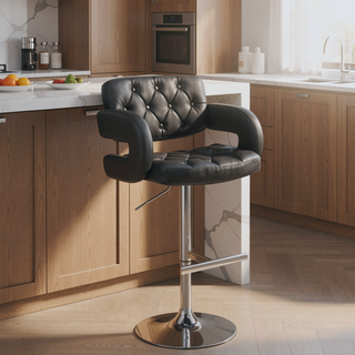 Sunvega Adjustable Bar Stool with Black Upholstery and Chrome Base for Bar Tables