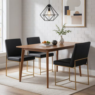 Sunvega Gold and Black Faux Leather High Back Dining Chair Set of 2