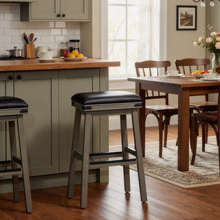 Sunvega 30 Inch Bar Stool with Black Leather Seat and Espresso Finish
