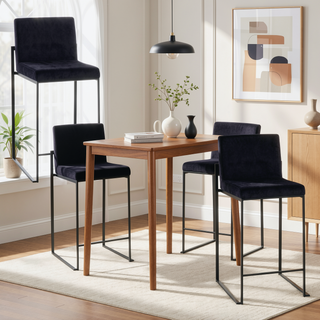 Sunvega Fuji High Back Counter Stool Set of 3 in Black Steel and Velvet