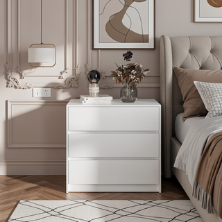 Sunvega White 3-Drawer Dresser with Metal Rails for Effortless Quiet Movement